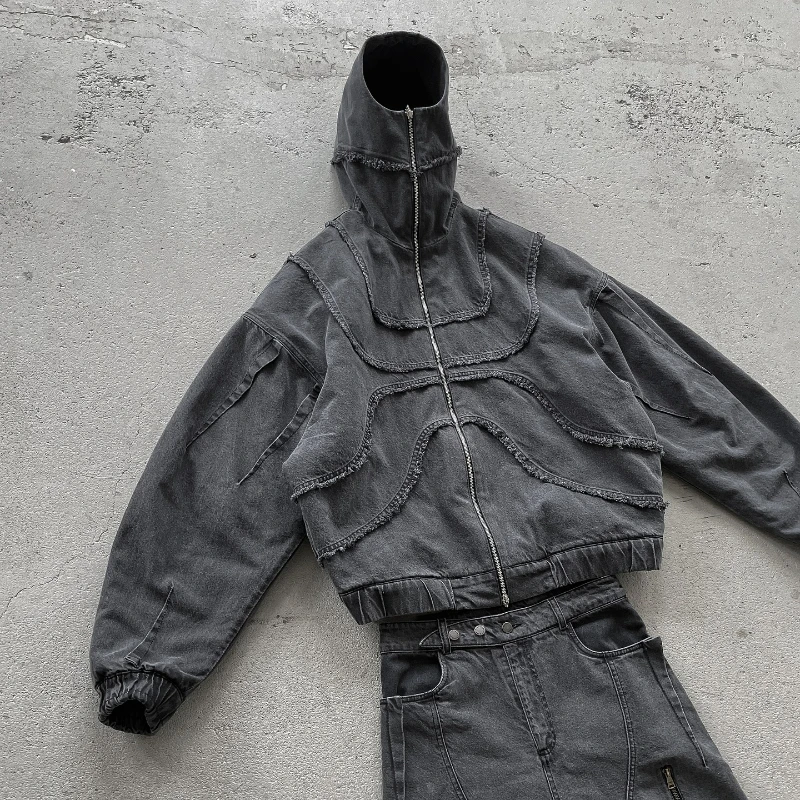 Y2K Denim Jacket American Splicing Style Gothic Vintage Trend Unisex Streetwear Punk High Street Oversized Leisure Zip Up Hoodie 4