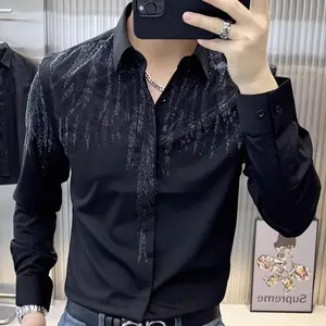 Black Rhinestone Beading Bling Mens Party/event Long Sleeve Tee/t Shirt -  T-shirts - AliExpress