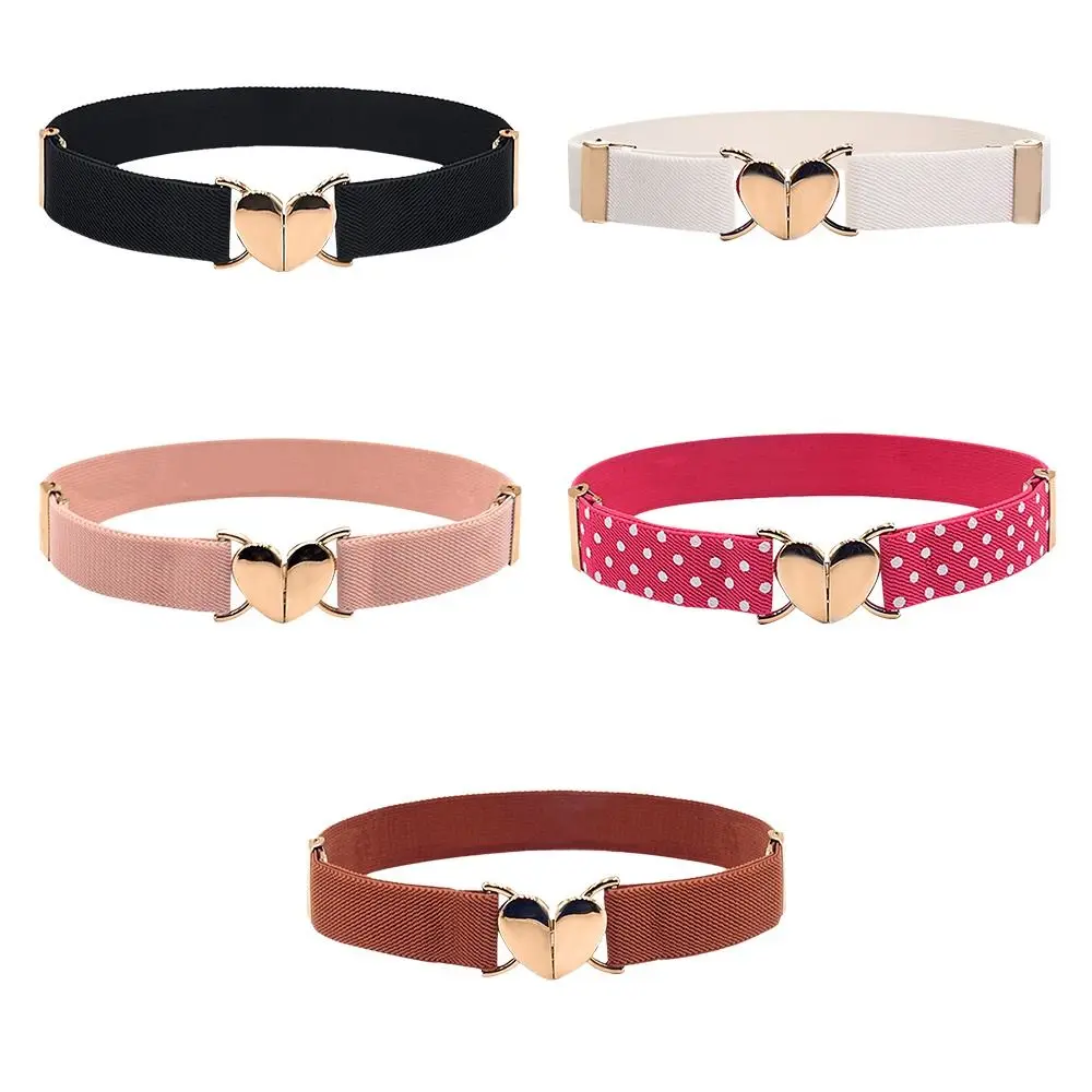 2022 Children Stretch Belts Girls Multicolor Adjustable Elastic Waist Belts with Heart Shape Buckle Waistband Accessories