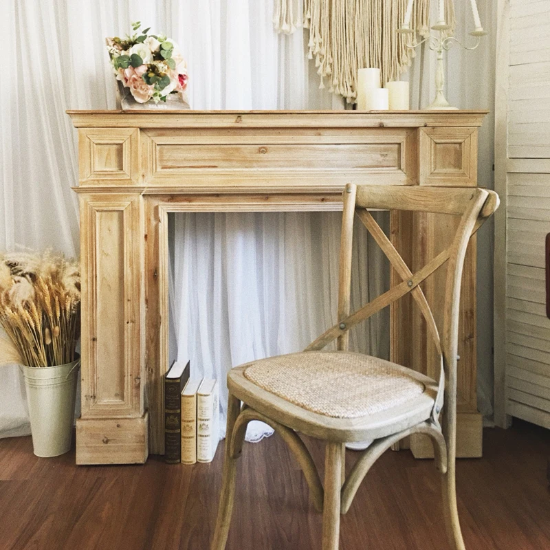 

American solid wood retro home stay fireplace decoration cabinet fireplace rack storage wedding photography props