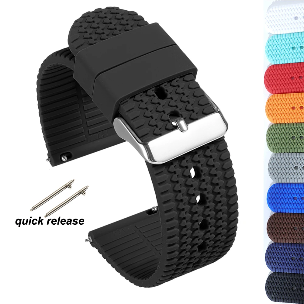 Premium Silicone Quick Release Watch Band – Soft Rubber Strap Replacement Wristband
