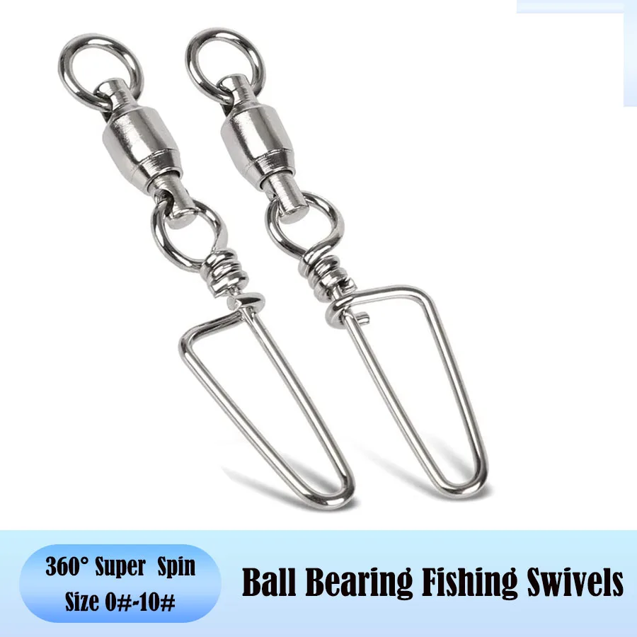 

Ball Bearing Fishing Snap Swivels 360°Super Spin Fish Snaps Size 0-10# 50PCS for Saltwater Freshwater Fishing