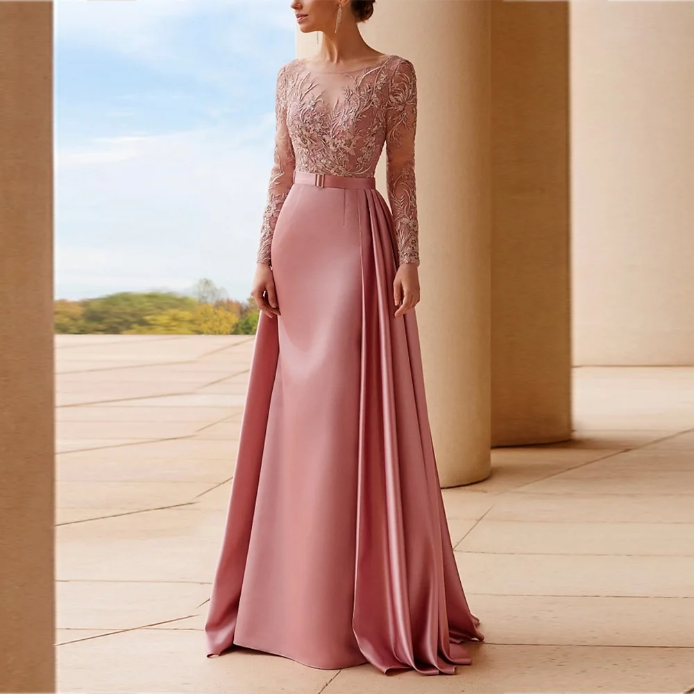 

Exquisite Mother of the Bride Dresses 2023 A-Line O-Neck Wedding Guest Gowns Appliques Ruching Dress Women for Wedding Party