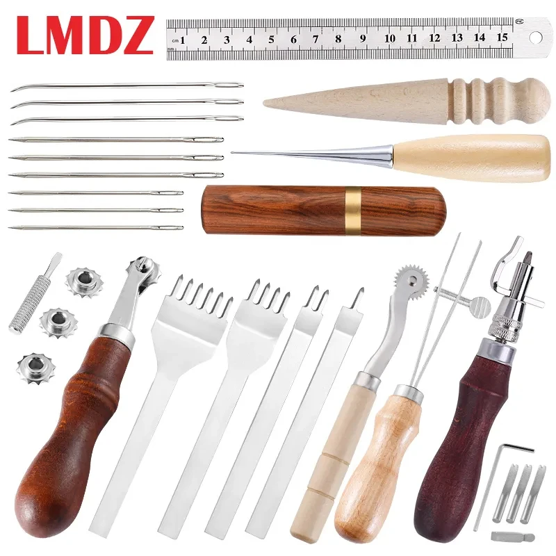 

LMDZ Leather Sewing Kit Stitching Groover Leather Triangle Needle Awl Leather Hole Punches Metal Ruler for Hand DIY Craft Sewing