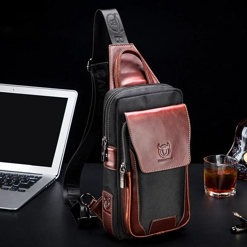 

Men's Chest Bag Casual Soft Genuine Cowhide Leather Patchwork Shoudler Bags