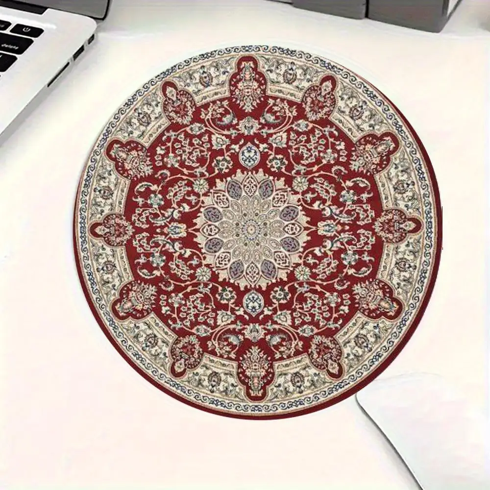 Rundes Mauspad im Vintage-Stil, orientalischer persischer Blumenteppich, kleines Büro, Computerzubehör, Teppich, rutschfeste Tischunterlage – Detail 9