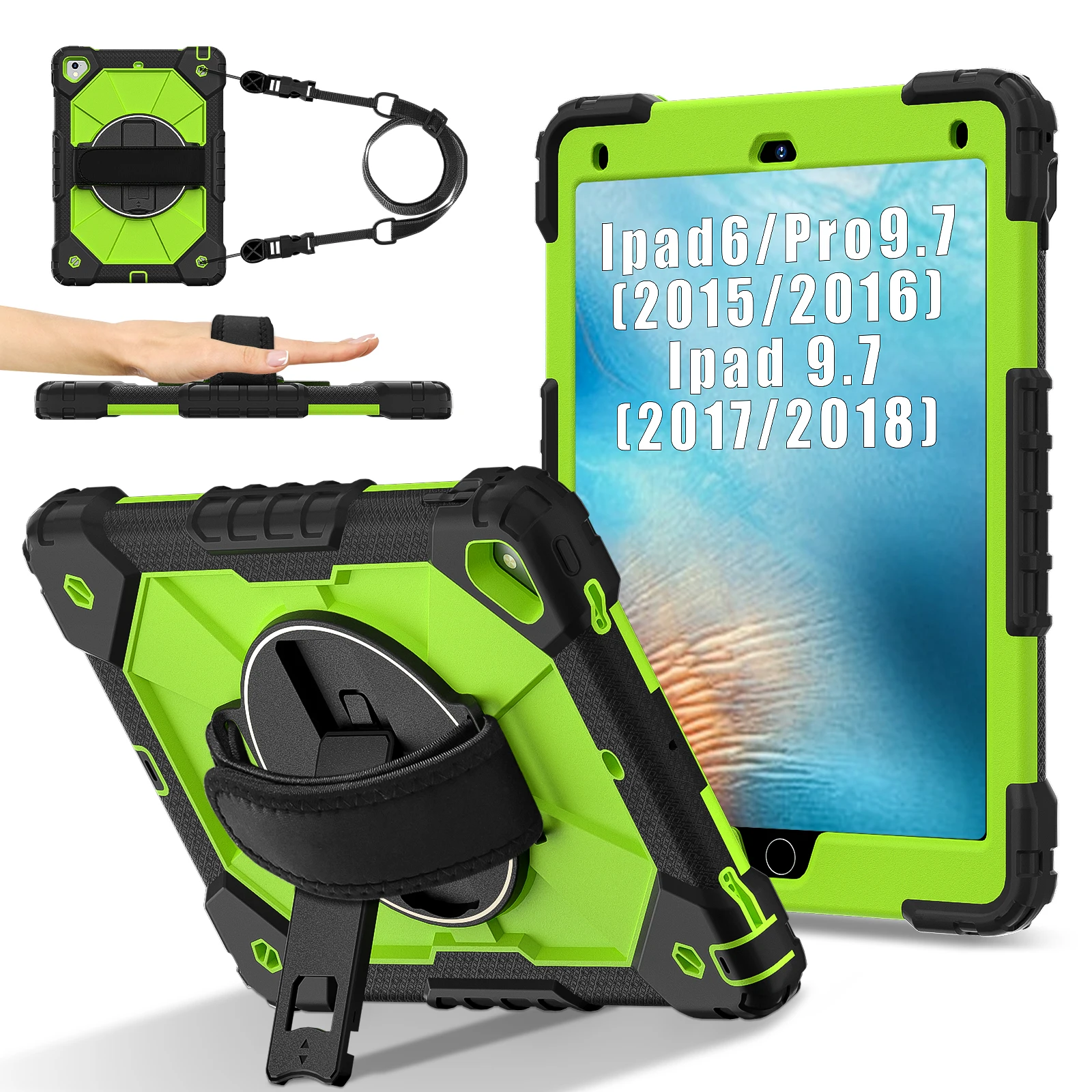 Versatile Rotatable Heavy Duty iPad Case with Rugged Stand and Shoulder Strap