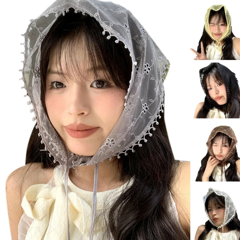 

449B Women Turban Headband Girls Headscarf Elegant Female Summer Lace Headpiece