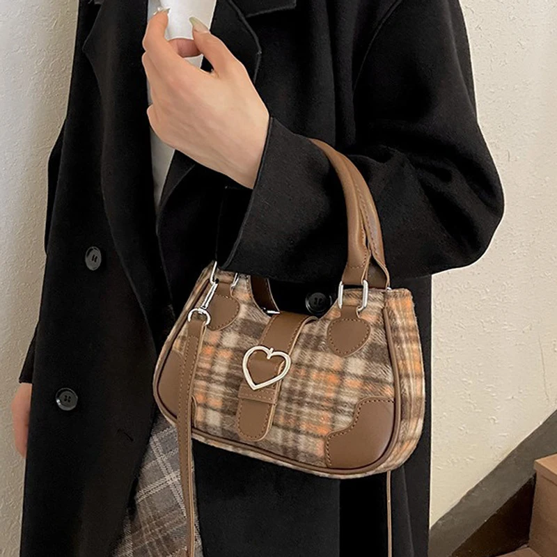 

Клетчатая женская сумка, модная Корейская сумка, Милая элегантная повседневная сумка через плечо, осенне-зимняя Студенческая сумка для подмышек для девушек