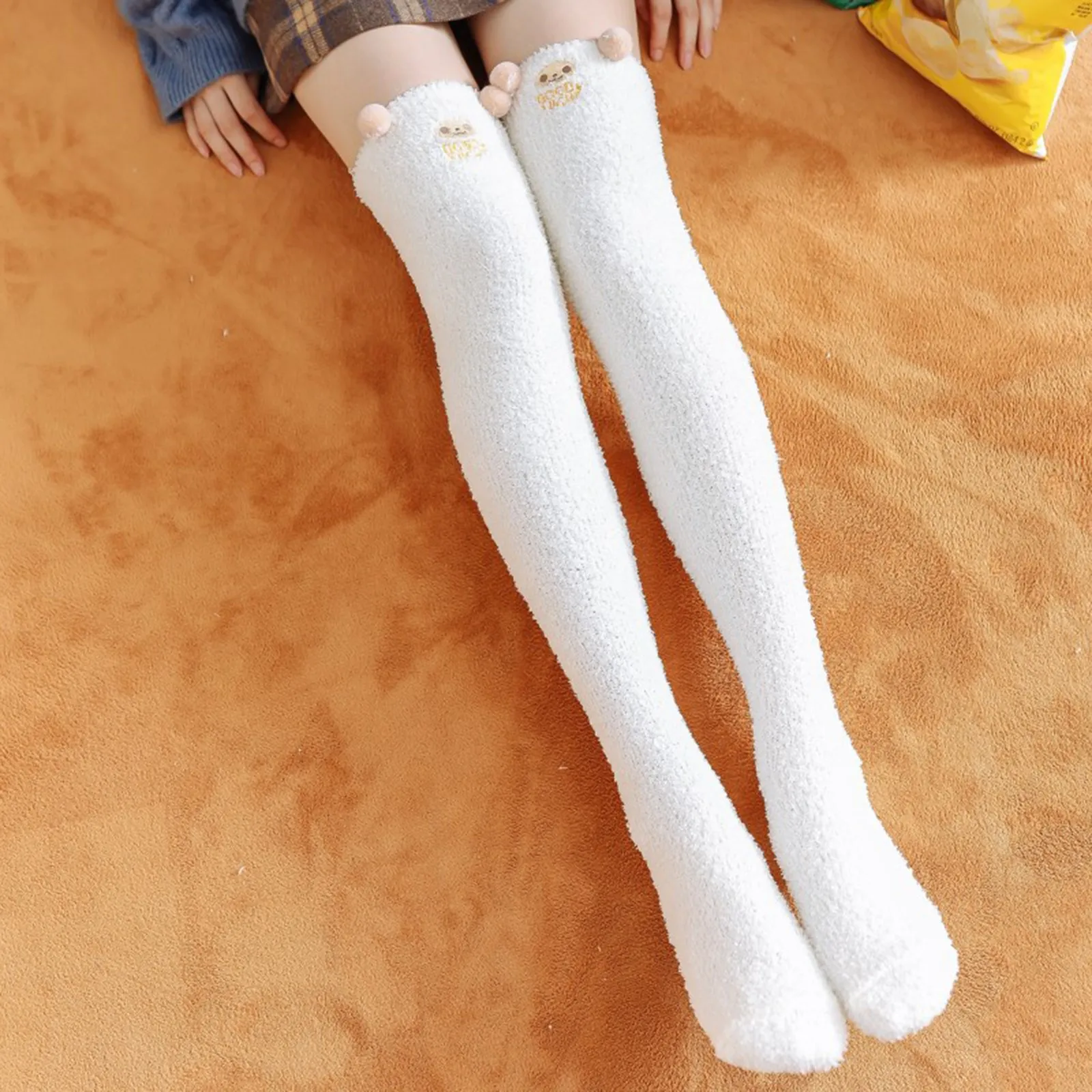 

Women's Cartoon Cute Plush And Thickening Thermal Long Socks Coral Velvet Soft Comfortable Female Knee High Stockings