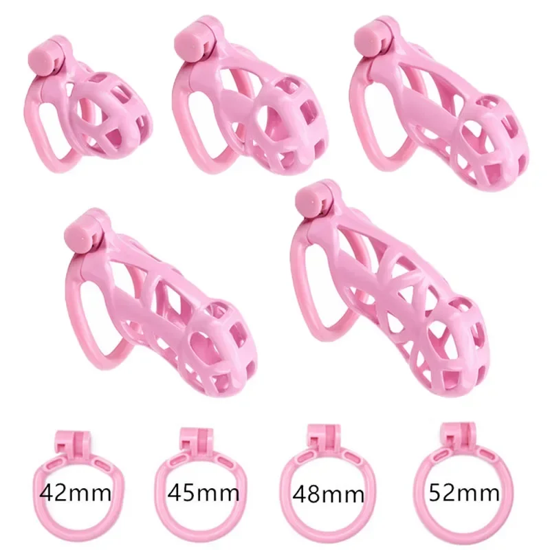 Pink Male Chastity Cage Lock Cock Device Kit With 4 Arc Penis Rings Sex Toys For Men Gay Scrotum Adult Games Sex Shop 18+ penis chastity cage chastity lock sex toy chastity cage accessory penis cock ring