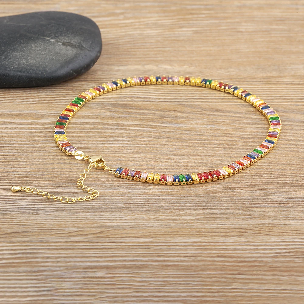 Nidin Classic Colorful Tennis Necklace Men and Women Rectangular Full Zircon Neck Jewelry Adjustable Wedding Party Gift - Image 3