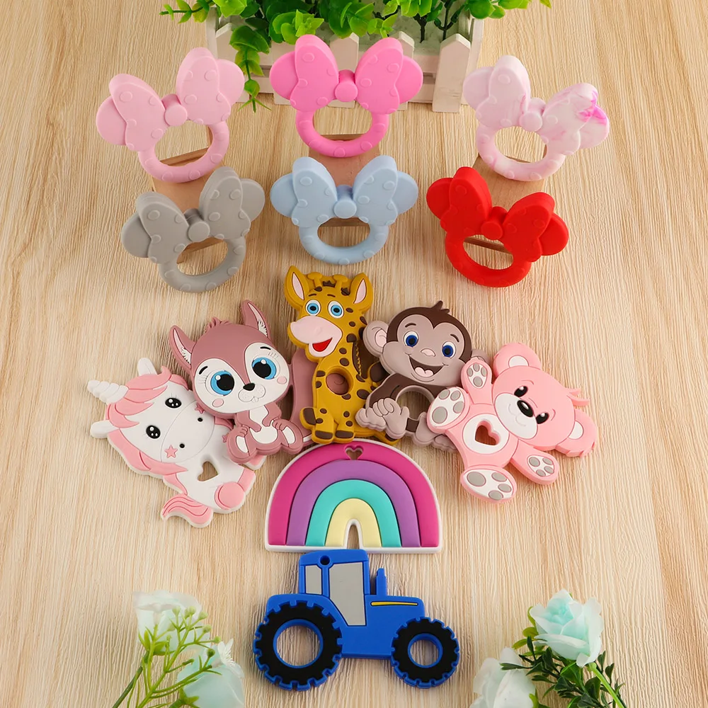 Kovict 1Pc Silicone Teethers Cartoon Mouse Head Animal Food Grade Silicone Pendant DIY Necklace Handmade Accessories