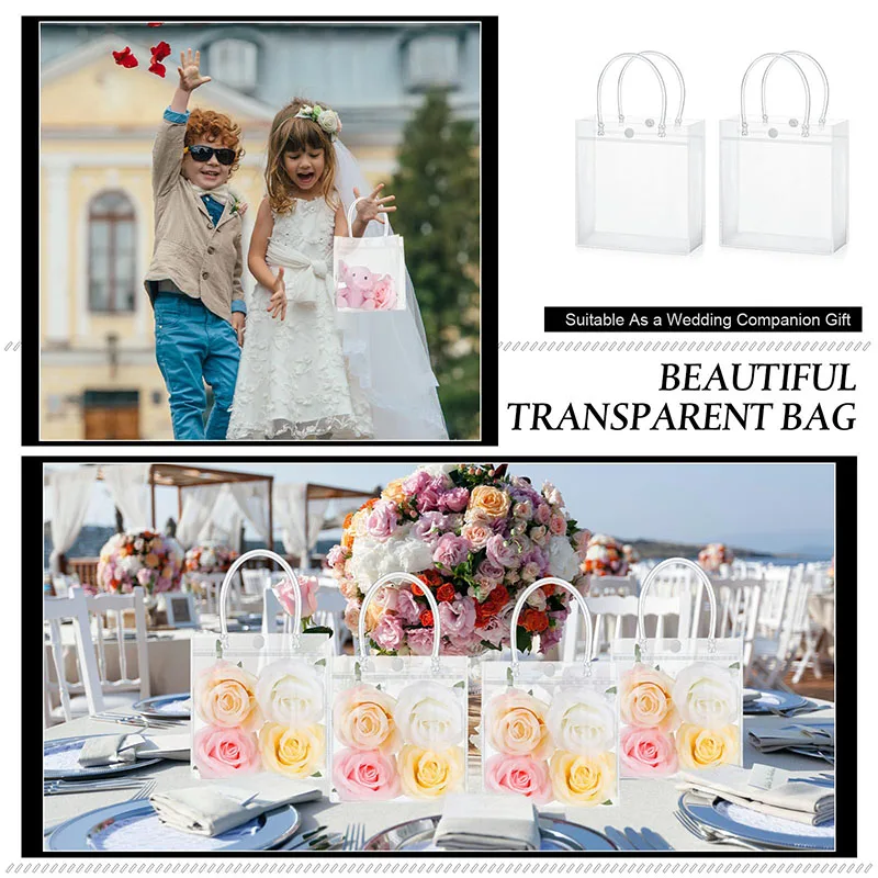 100-6Pcs Transparent Gift Bags Wedding Gift Packaging Boxes with Handles Clear Plastic Gift Bags Pvc Shopping Bag Party Favors
