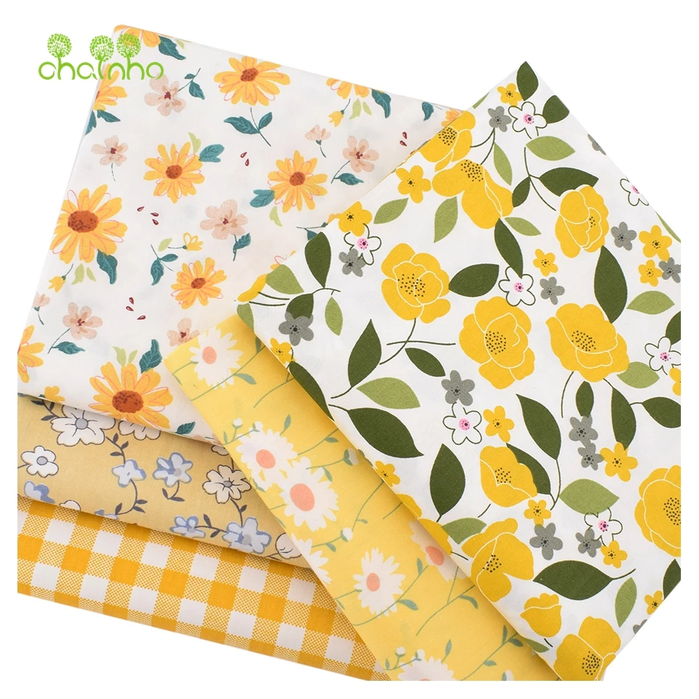 Chainho,Printed Twill Cotton Fabric,DIY Sewing Quilting Material,Patchwork Cloth,Yellow Series,50x160cm/piece,CC191