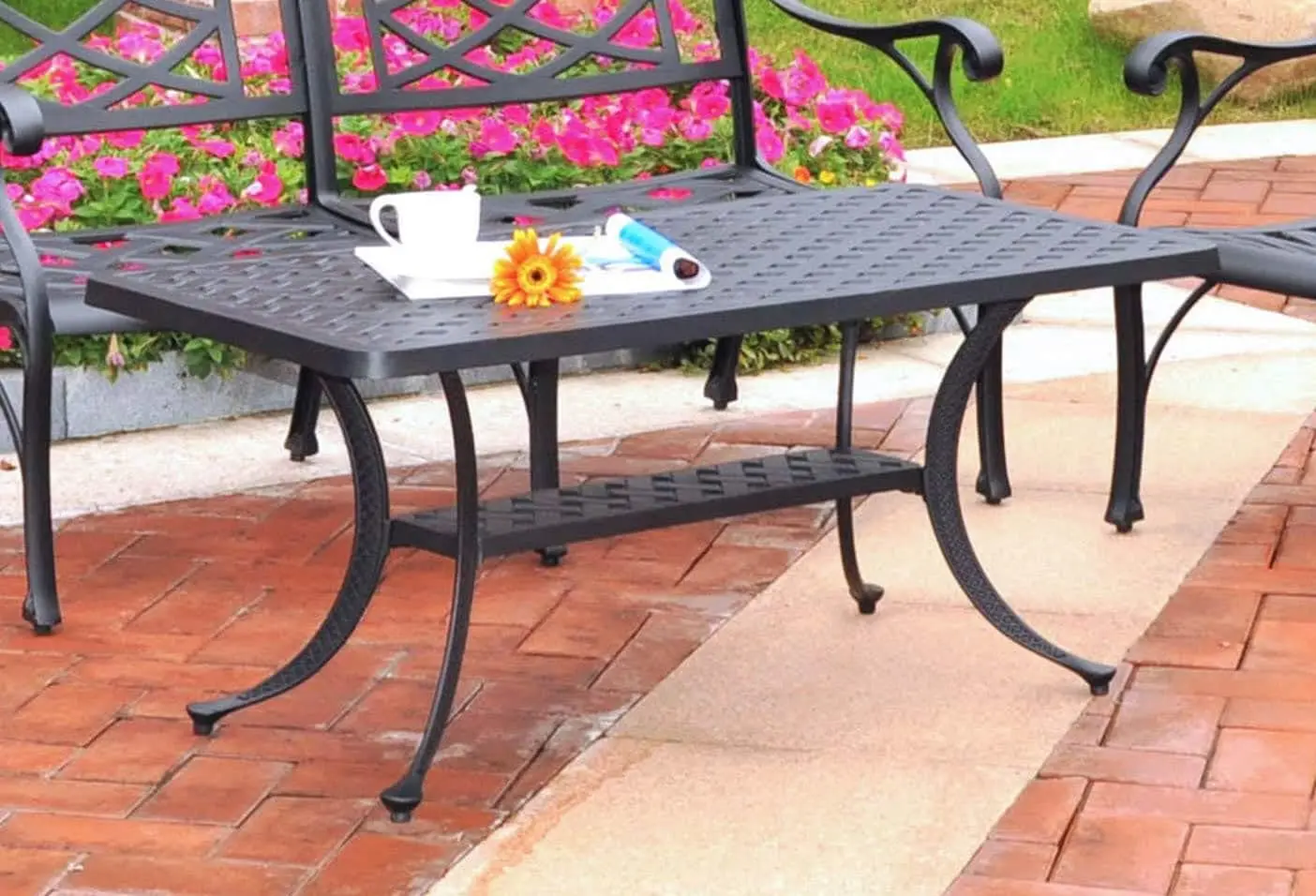 Sedona Weather Resistant Cast Aluminum Outdoor Coffee Table for Patio, Deck, Porch, Black