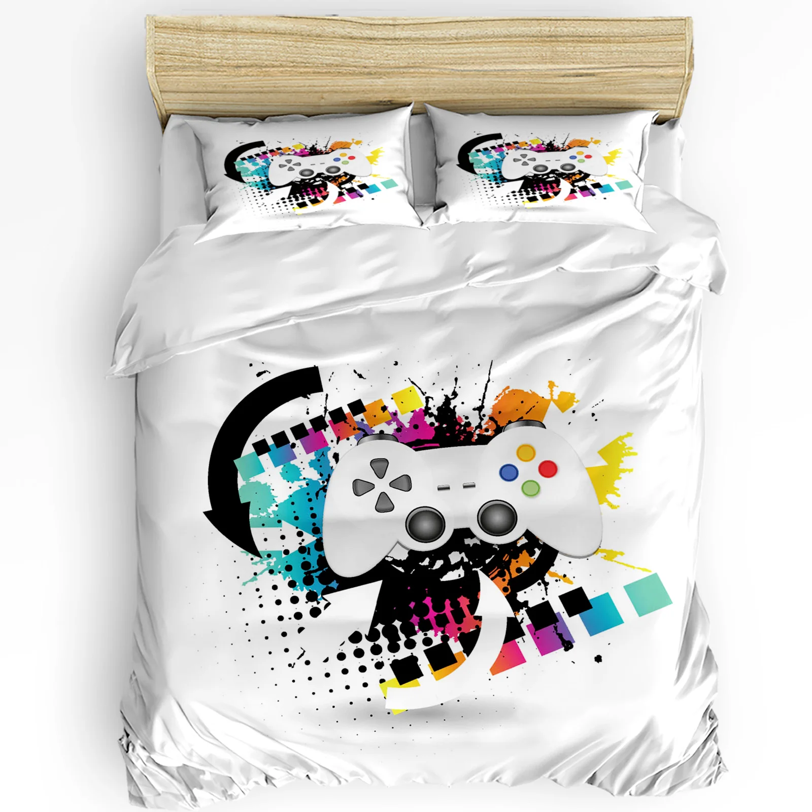 

Colorful Game Console White Bedding Set 3pcs Duvet Cover Pillowcase Kids Adult Quilt Cover Double Bed Set Home Textile