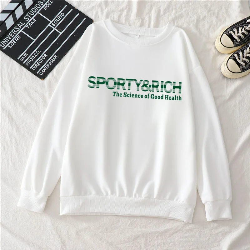 Fashion Sporty Rich Letter Print Sweatshirt Women's Fall Round Neck Cotton Tee Top Oversized Unisex Versatile Pullover |
