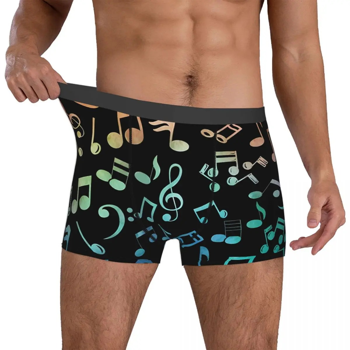 Watercolor Man's Boxer Briefs Music Notes Highly Breathable Underwear Top Quality Print Shorts Birthday Gifts 4