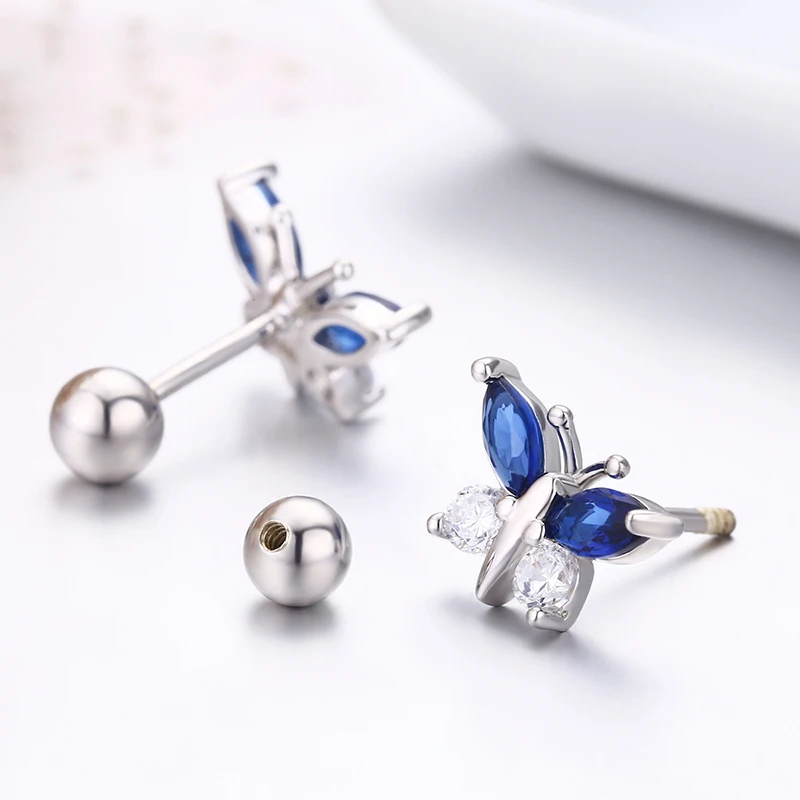 귀여운 나비 보라색 CZ 스크류 백 스터드 귀걸이 여성을위한 어린이 소녀 키즈 보석 Orecchini Aros Aretes