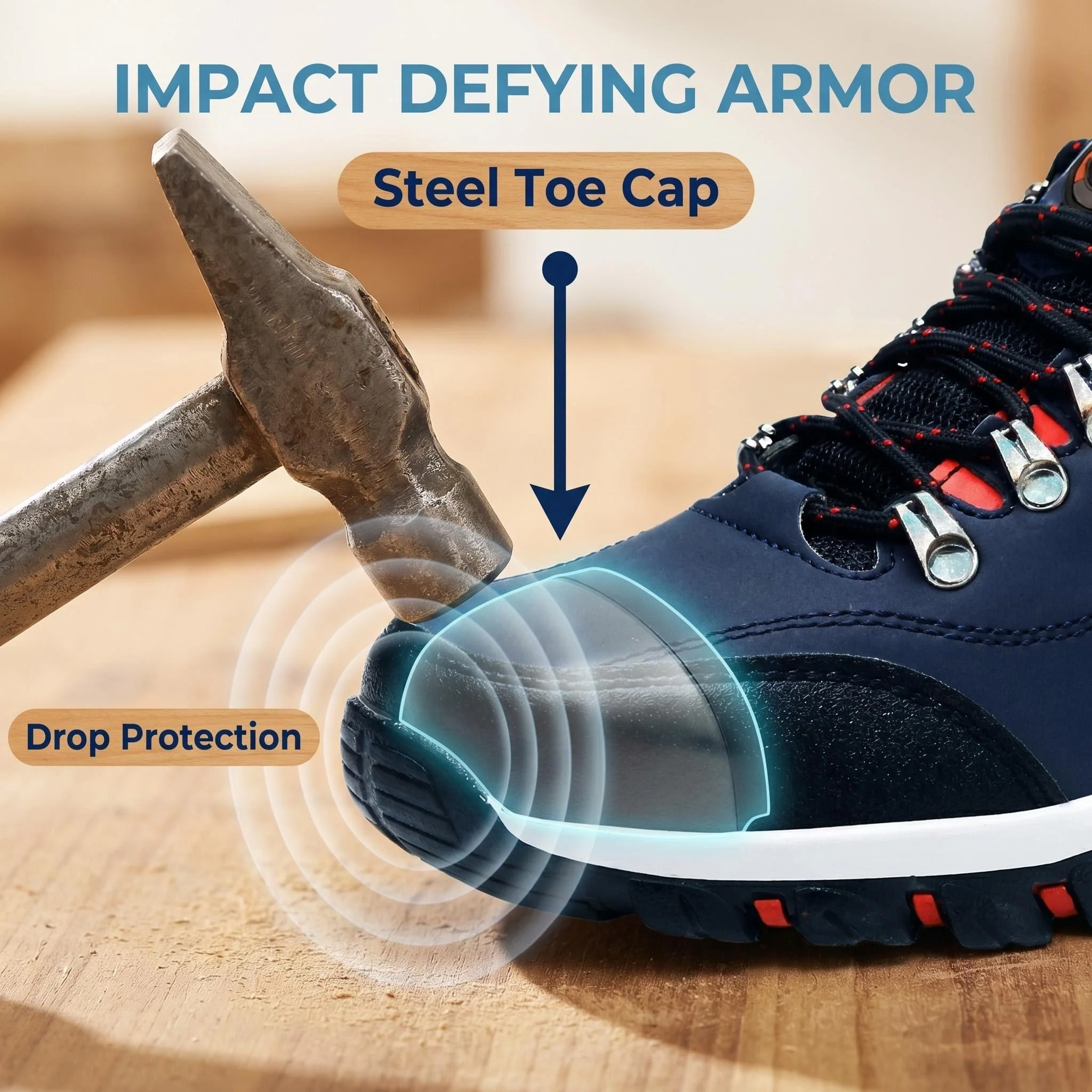 Men Steel Toe Safety Shoes Anti-Puncture Non-Slip Work Boots Wear-Resistant Breathable Hiking Safety Sneakers for Industrial Work - Image 2