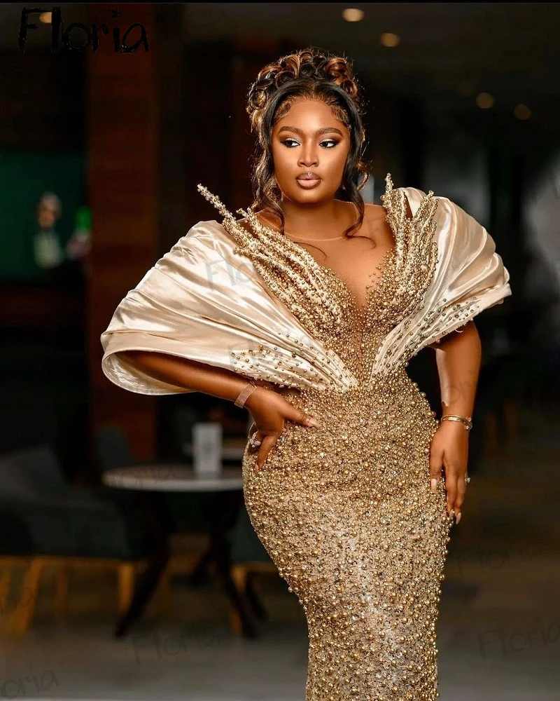 

Plus Size Champagne Off Shoulder Mermaid Evening Dress Long Luxury Women Wedding Party Gowns Custom Made Formal Prom Dresses 202