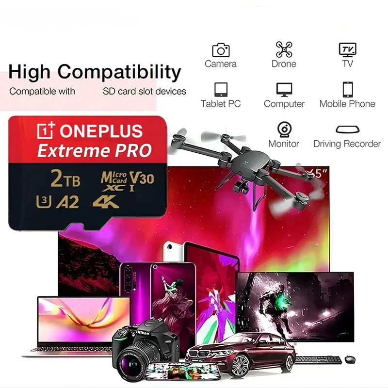 원플러스 128GB 마이크로 2TB TF/SD 카드 고속 메모리 카드 안정적인 성능 1TB 512GB 휴대폰 디지털 카메라 노트북 PC MP3용