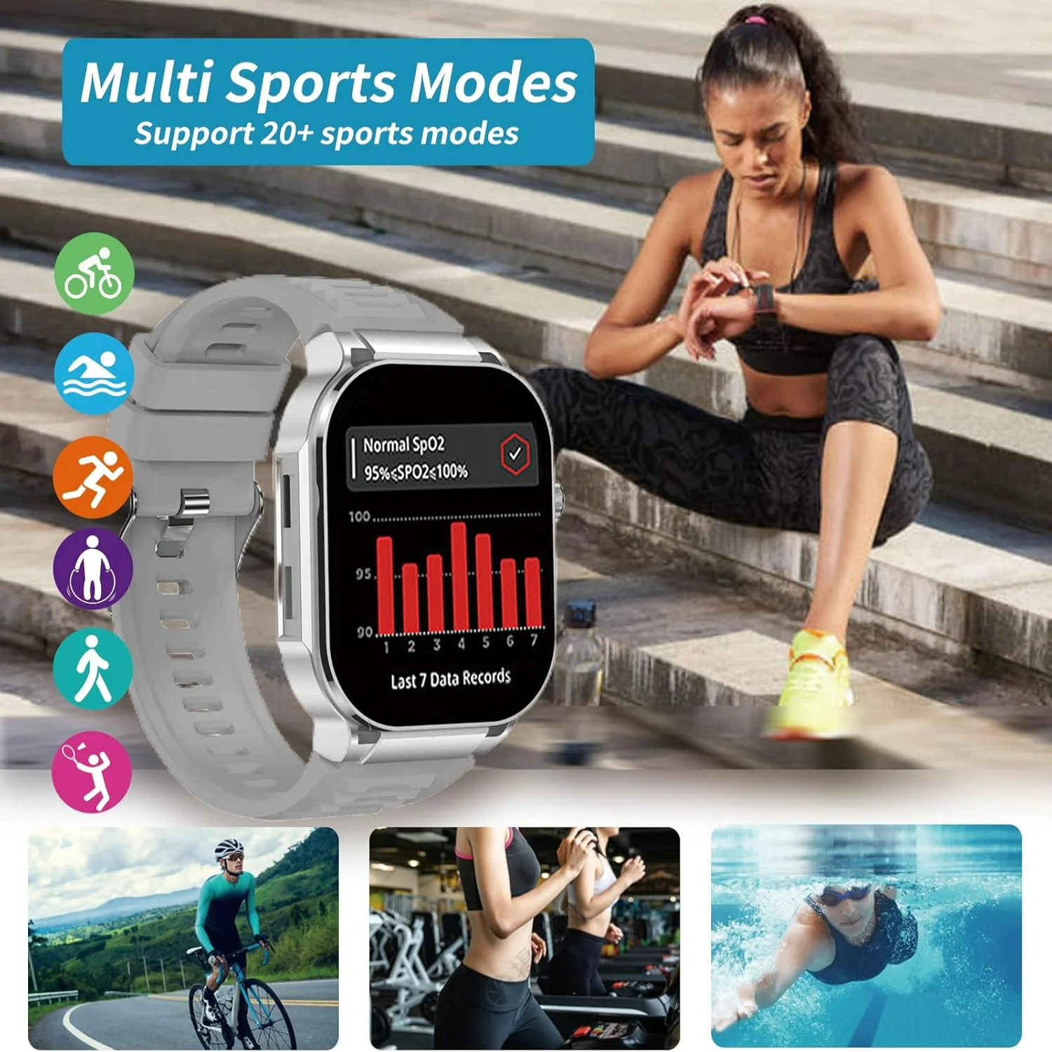 2.06" Touch Screen Smart Watch for Man/Women Activity Fitness with Heart Rate/Blood Pressure/sleep Monitor Bluetooth IP67 Wate
