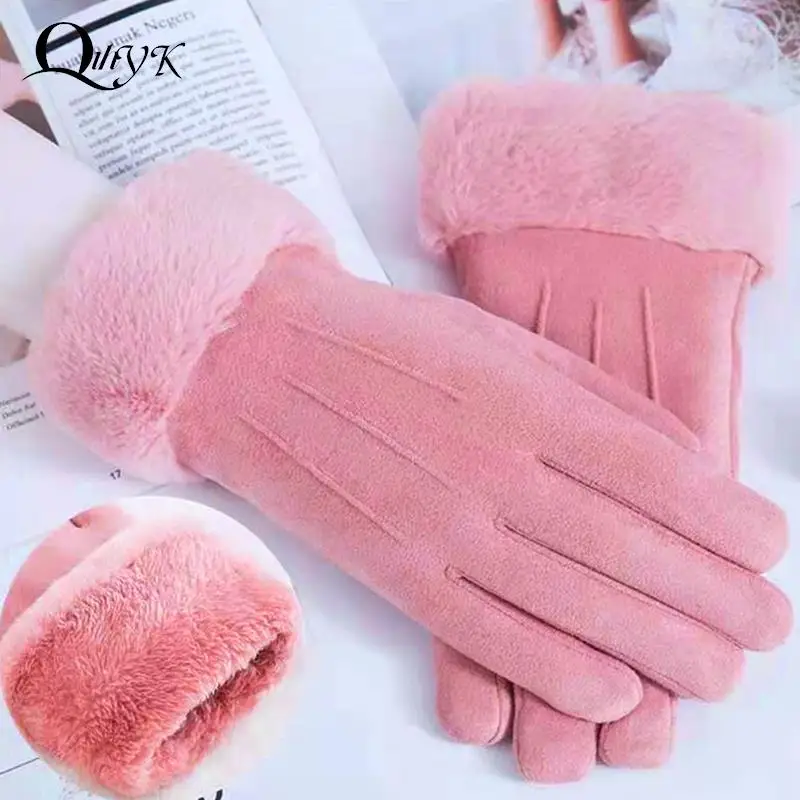 

2022 Fashion Women Gloves Autumn Winter Cute Furry Warm Mitts Full Finger Mittens Women Outdoor Sport Female Gloves Screen