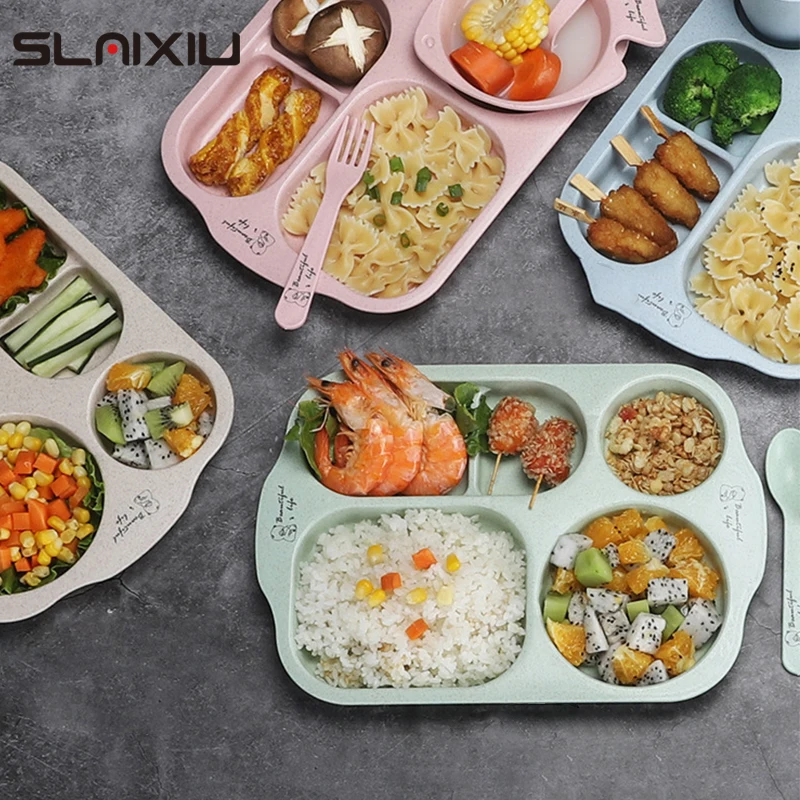 Baby tableware set 6Pcs/ Set Children Baby Tableware Set Cartoon Plates Kid Dishes Children Dinnerware Anti-hot Training Food Bowl Spoon Fork