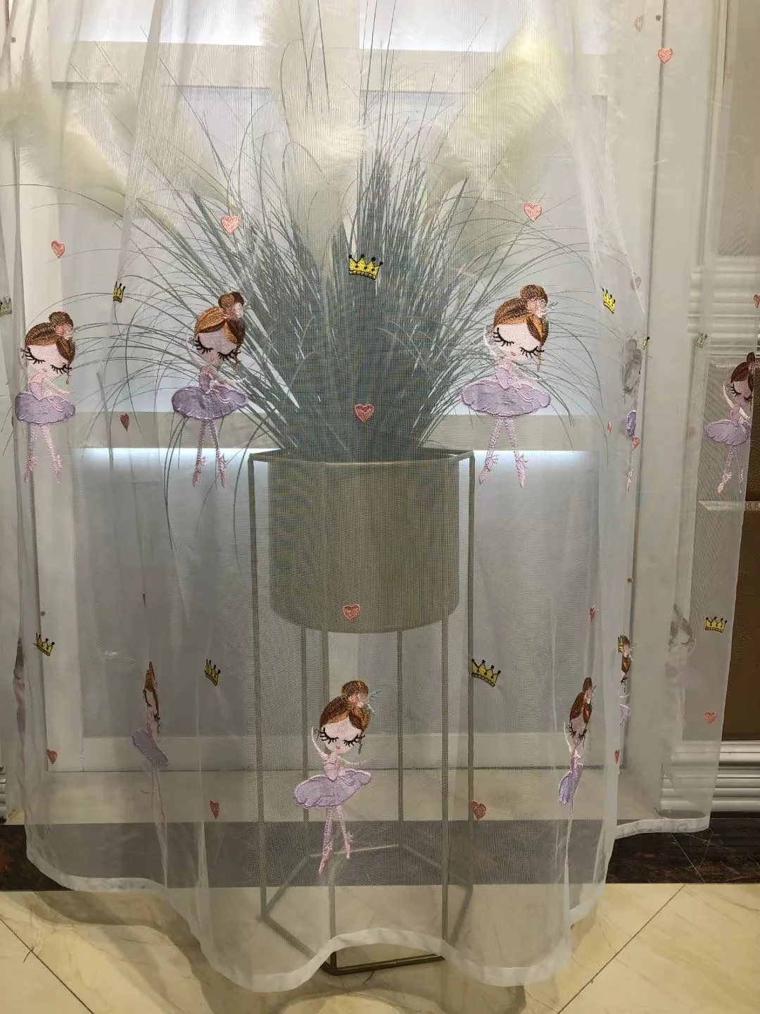 1 PC Small Fresh Window Screen Dancing Girl Embroidered Curtain Girl Bedroom Room Gauze Curtain Boutique Embroidery Modern 4