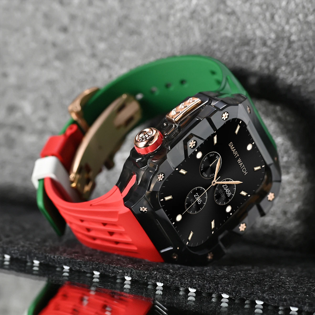 Premium Transparent Apple Watch Case & Fluororubber Strap Kit with Metal Butterfly Buckle