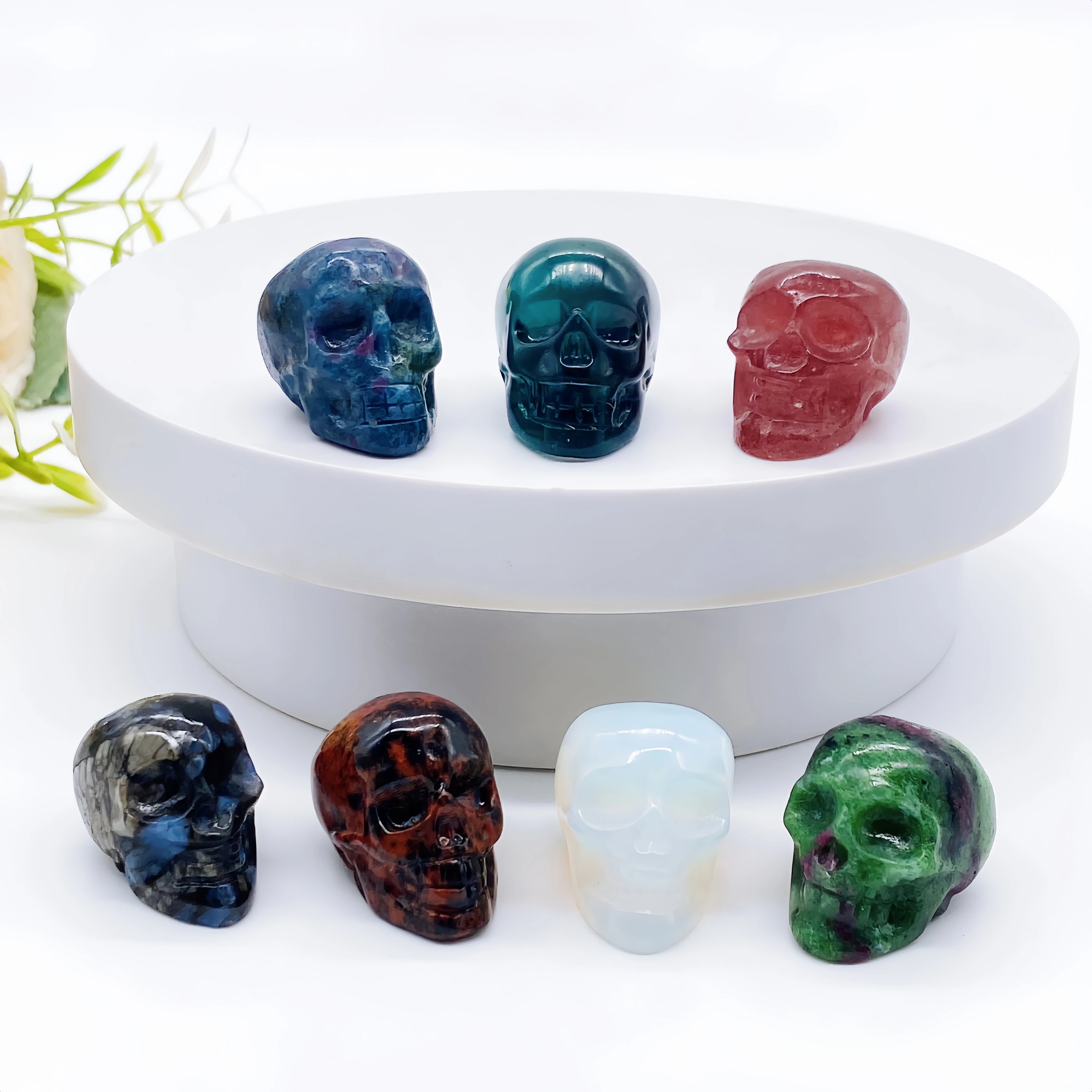 30mm Natural Crystal Mini Skull Head Statue Quartz Stone Cranium Witchcraft Figurine Hand Carved Home Decor Halloween Gift 1