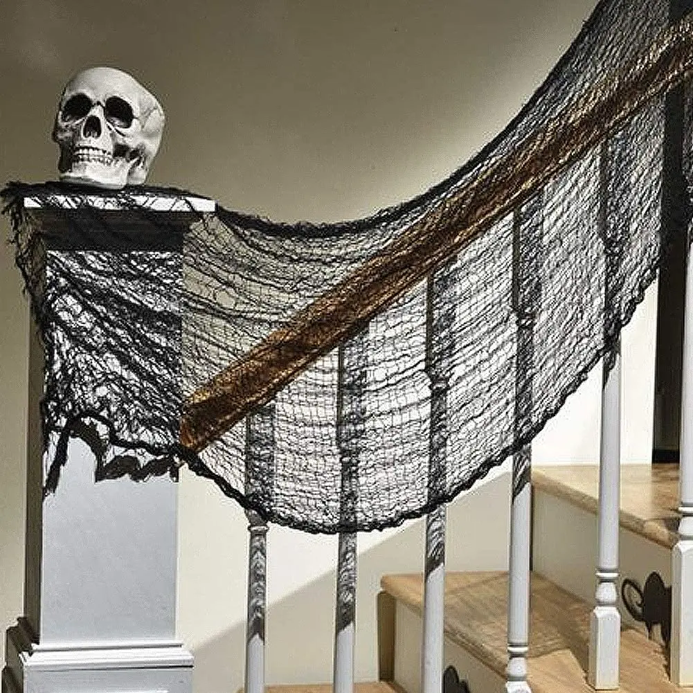 30 × 72 Zoll Halloween schwarz Horror Stoff gruseligen Stoff Stoff Halloween Dekorationen Spukhaus im Freien hängen gruselige Gaze Dekor – Detail 8