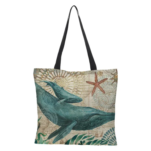 Ocean Animal Tote Bag - Large Capacity Fashionable Shoulder Bag