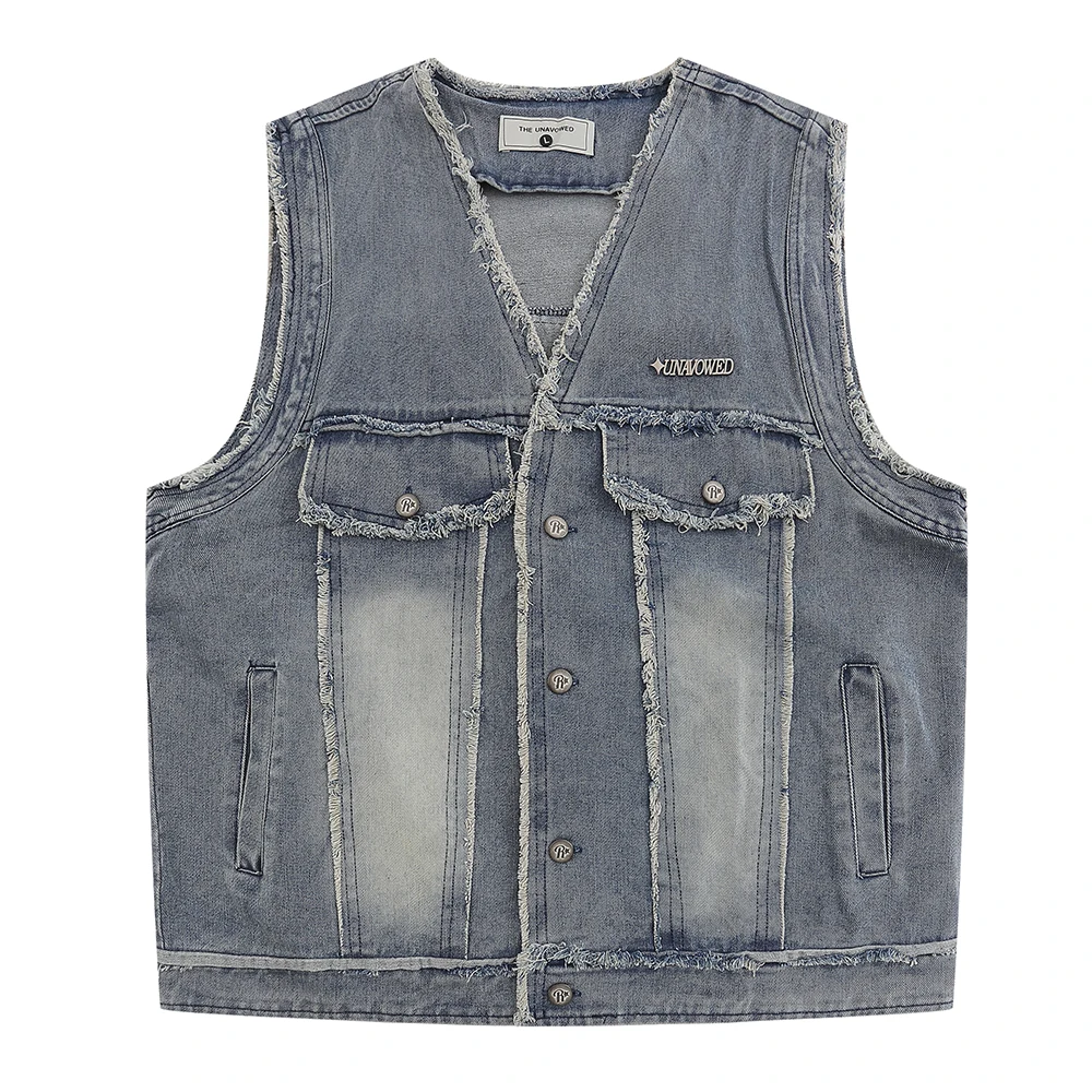 

Unlock Hemline V-neck Vintage Jean Vest for Men Autumn Denim Men's Vest