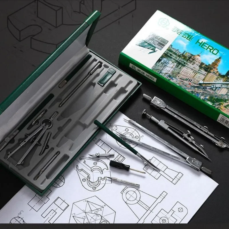 Professional Pencil Compass Set Drawing Tool Mechanical Metal Instrument 15pcs Drawing Tool Office Stationery drawing compass