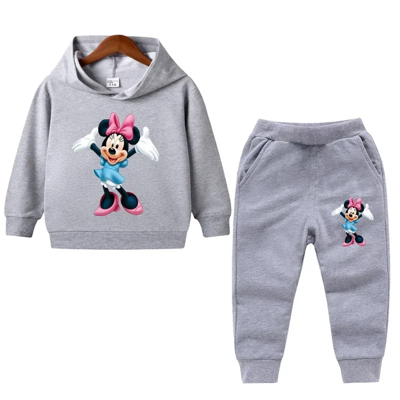 thumbnail image 1 of Conjunto de 2 piezas de ropa de Disney para niñas, primavera y otoño, con estampado de Minnie, sudaderas con capucha y pantalones deportivos para niñas pequeñas, 1 of 5