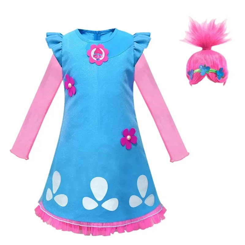 Trolls 2 Kids Dresses For Girls Princess Costume Kids Cosplay trolls Poppy Party Dresses Vestido Fantasia Infantil Girl Clothing