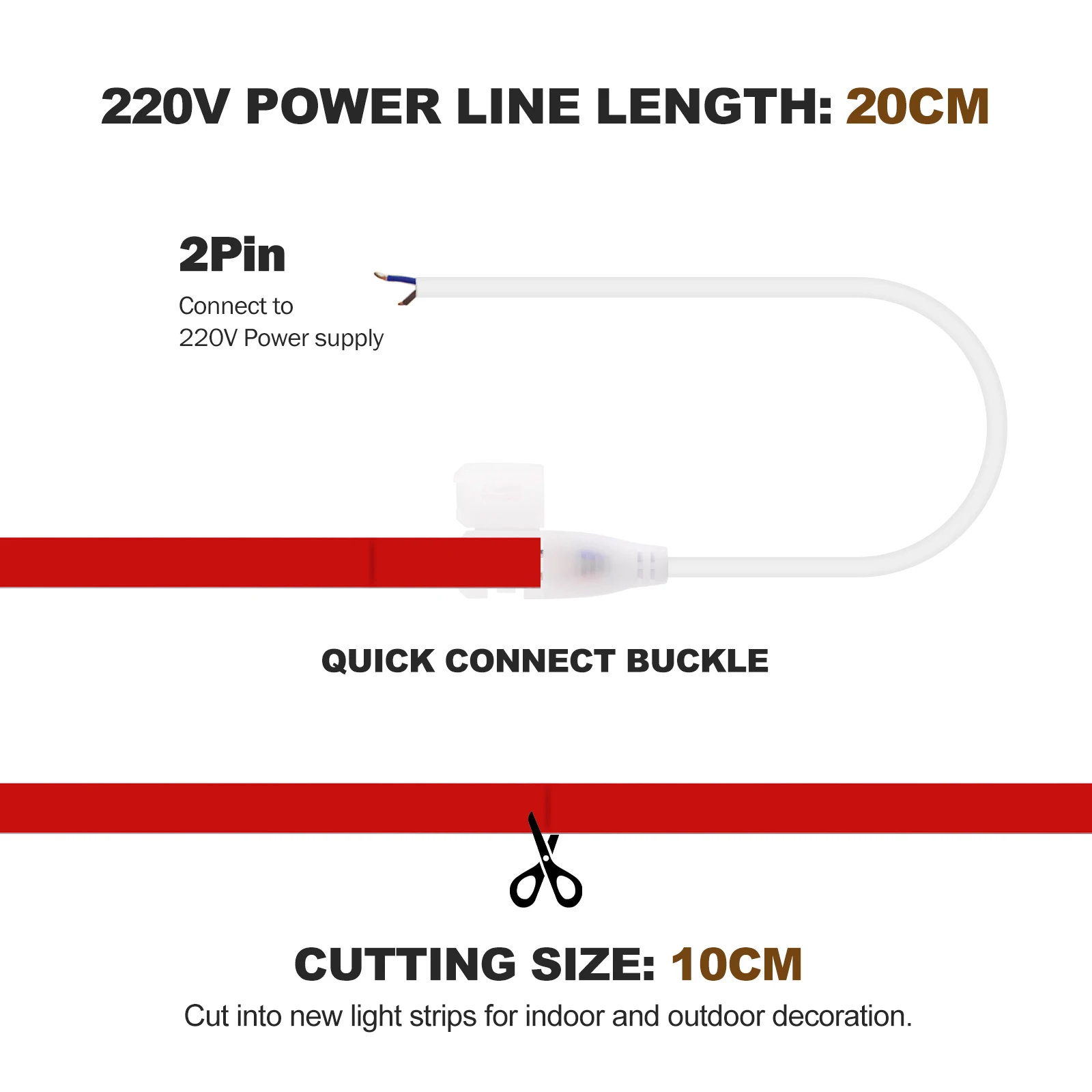 1/10/50/100pcs 2Pin Wire Connector for 10mm 220V 2835/5050 COB FCOB LED Strip Lights No Soldering With 20cm Wire