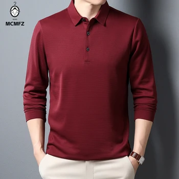 T-shirt polo casual da uomo a maniche lunghe, comoda maglietta estiva tinta unita