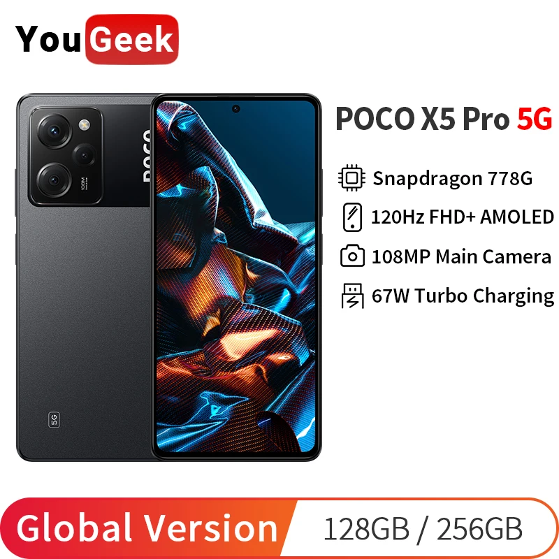 Wersja globalna POCO X5 Pro 5G 128GB/256GB X 5 Snapdragon 778G 108MP kamera 120Hz AMOLED DotDisplay 67W Turbo ładowanie