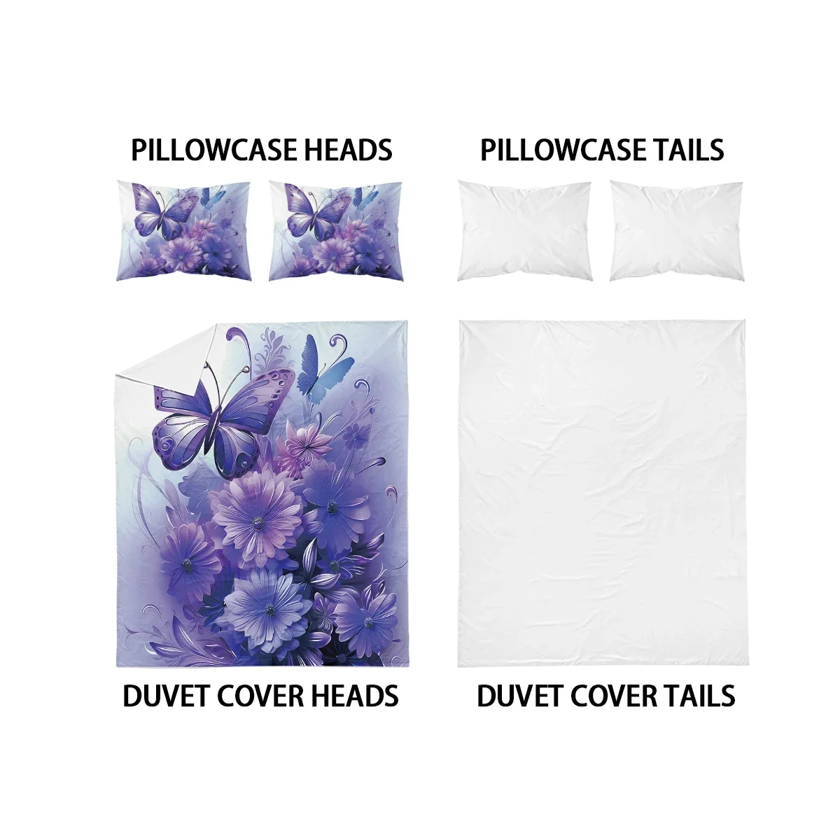 3-teiliges modisches Bettwäsche-Set mit lila Schmetterlingsdruck, weich und bequem, für Damenzimmer, Queen-, King- und Twin-Bett – Detail 8
