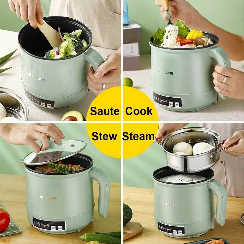110V/220V Home Multifunctional Pot Electric Cook Pot Smart Non-stick Rice Cooker Mini Electric Hot Pot Kitchen Appliance 1.7L 2