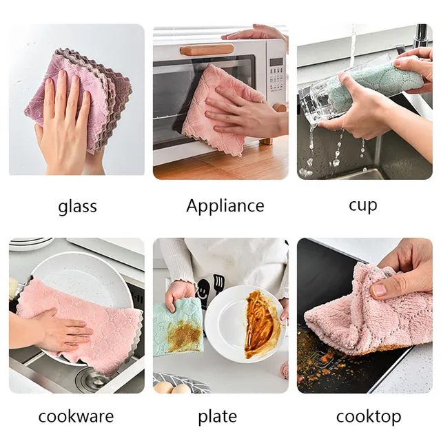 10/20Dics Mikroszálas Tisztítószekrény Konyha Abszorbens Rongyok Háztartási Olaj És Por Törlő Törülköző 24*24 Cm - Image 6