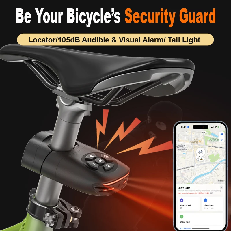 High-Decibel Bike Security Alarm with Integrated Tail Light and Advanced Features