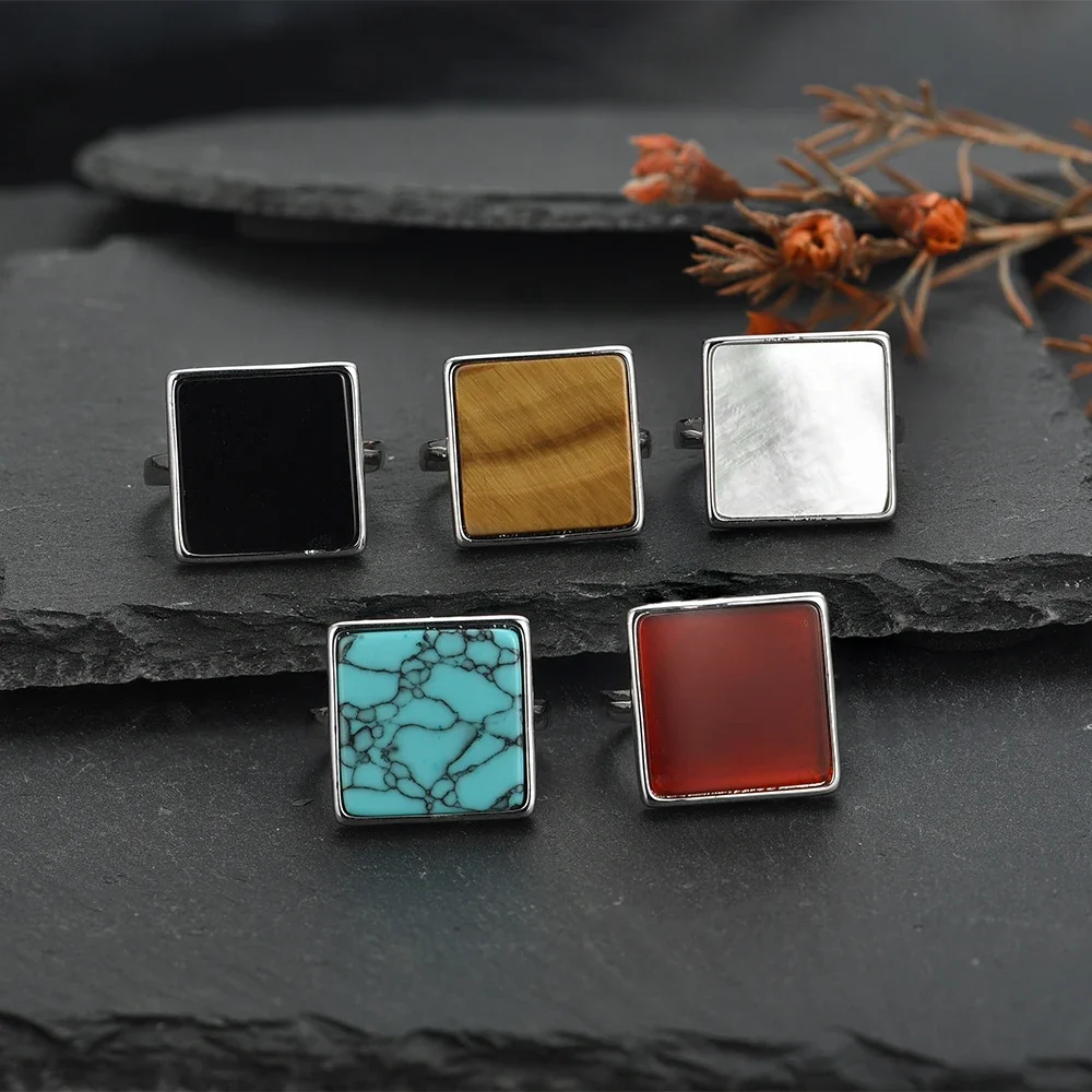 925 Sterling Silver Ring Inlaid Round Natural Stone Brief Design for Man Women Party Fine Jewelry silver rings,silver ring,gemstone ring