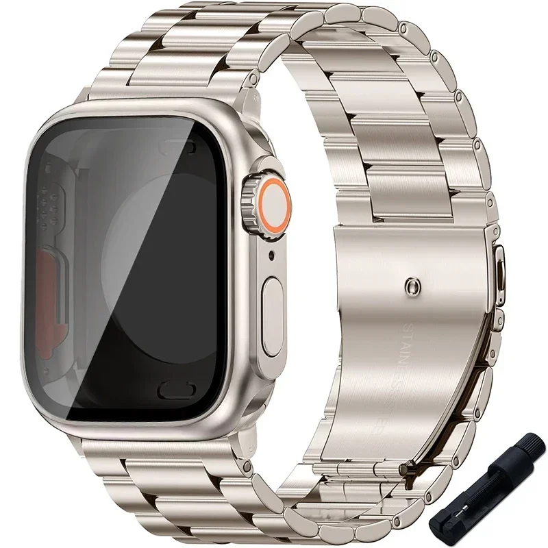 Sleek Stainless Steel Watch Band with Protective Ultra Bumper Cover