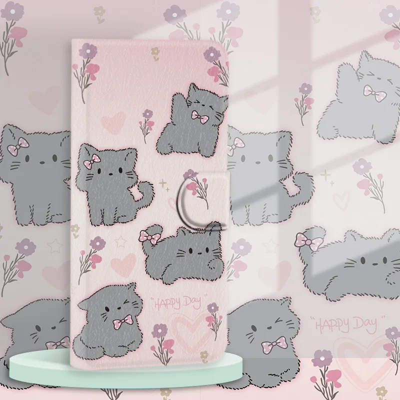Premium PU Leather Flip Case with Magnetic Closure and Cat Design - Elegant Phone Case Cover
