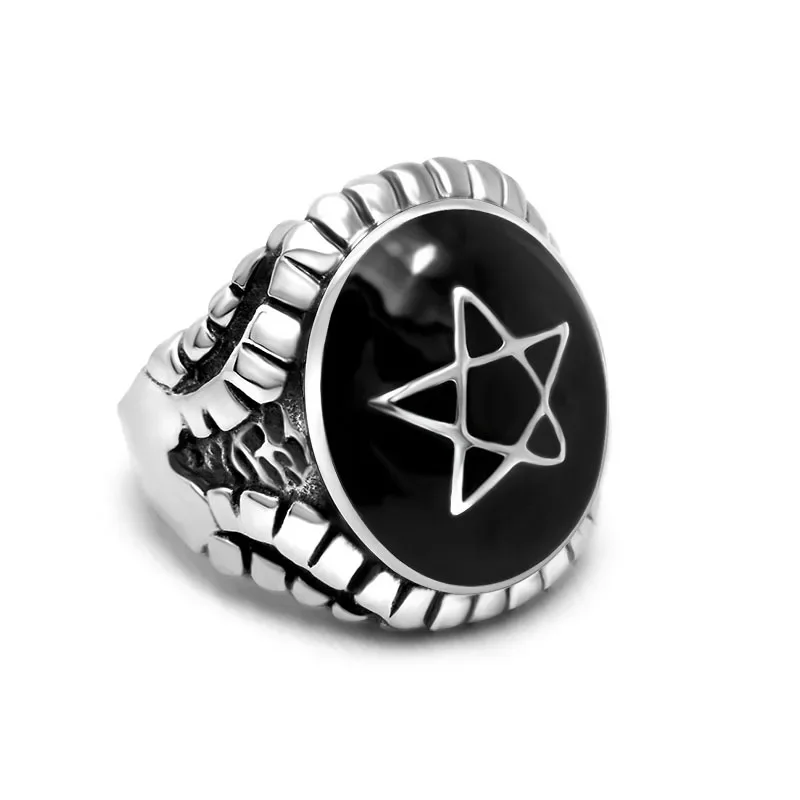 Retro Hexagonal Star Titanium Steel Epoxy Ring for Men and Women Fashion Personality Accessories Gift Vintage Mens Rings Jewelry 2